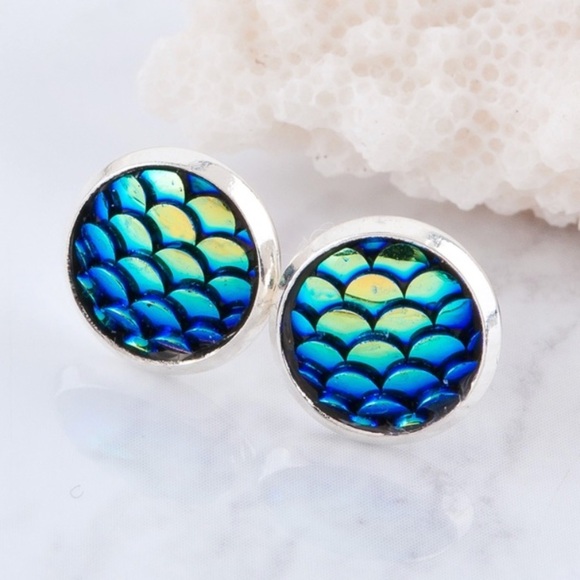 💄 Handmade Sterling Druzy Mermaid Scale Earrings - Picture 1 of 1